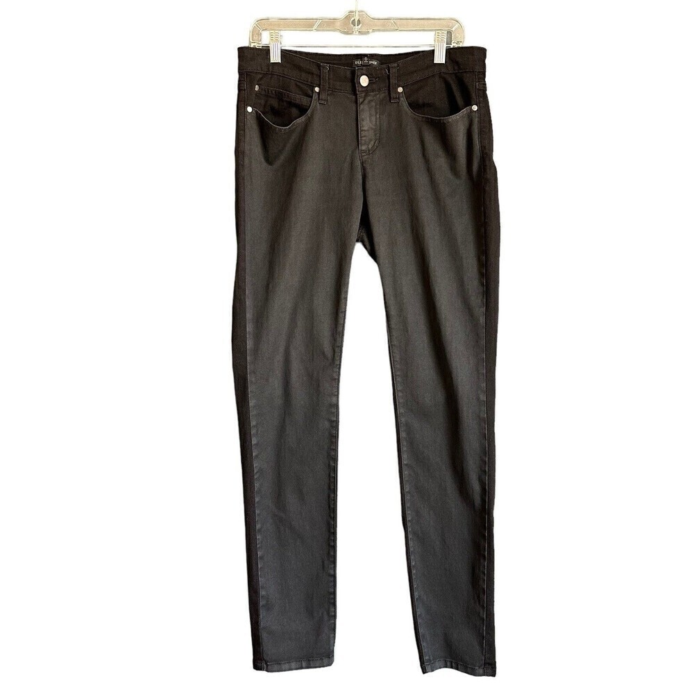 Eileen Fisher Jeans Womens 10 Black Two Tone Organic Cotton Stretch Skinny Waxed